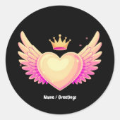 Sticker Rond Coeur d'ange avec ailes roses Cool et couronne Une (Devant)