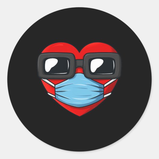 Sticker Rond Coeur Dans Un Masque Amusant Saint Valentin (Devant)