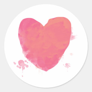 Sticker Rond Coeur d'aquarelle rose