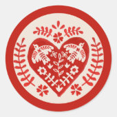 Sticker Rond Coeur d'art populaire rouge et blanc (Devant)