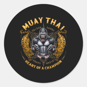 Sticker Rond Cœur de champion - Kickboxing et Muay Thai Ang