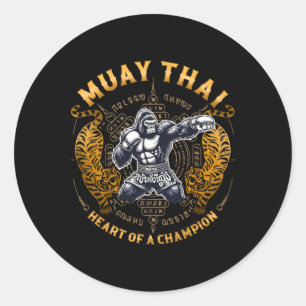 Sticker Rond Cœur de champion - Kickboxing et Muay Thai Fort