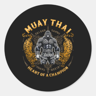 Sticker Rond Cœur de champion - Kickboxing et Muay Thai Gor