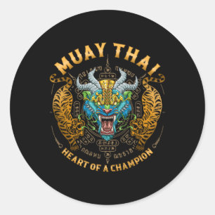 Sticker Rond Cœur de champion - Kickboxing et Muay Thai Lio