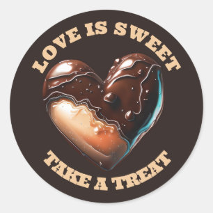 Sticker Rond Cœur de chocolat merci brun bronzé amour doux