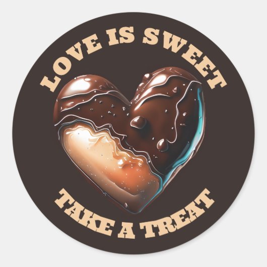 Sticker Rond Cœur de chocolat merci marron bronzé amour doux (Devant)