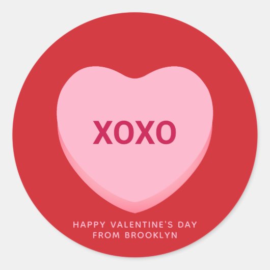 Sticker Rond Coeur de conversation rose rouge XOXO Saint Valent (Devant)