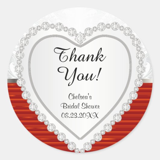 Sticker Rond Cœur de diamant sur fond blanc et rouge (Devant)