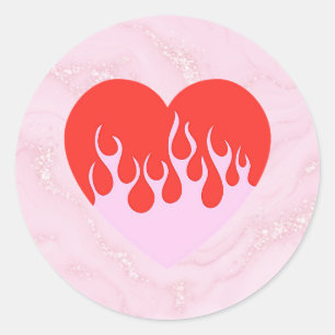 Sticker Rond Cœur de feu