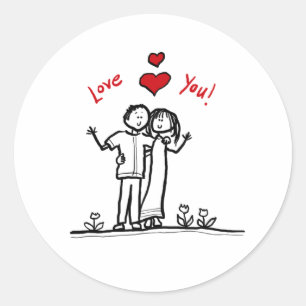 Sticker Rond Cœur de joli couple et salutations bonjour