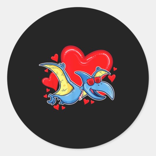 Sticker Rond Cœur de la Saint-Valentin dinosaure Ptérodactyle S (Devant)