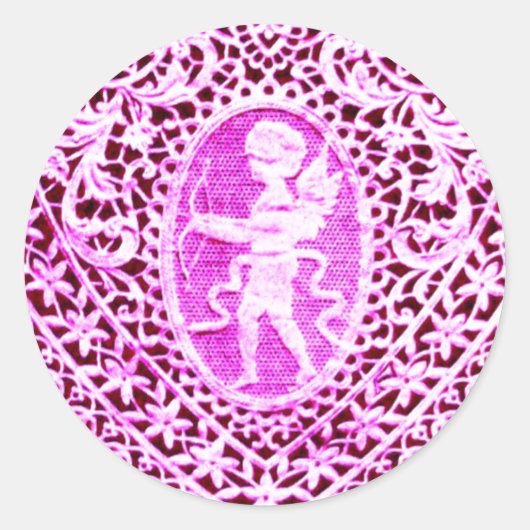 Sticker Rond COEUR DE LACE CUPID .rose (Devant)