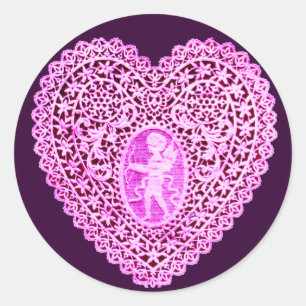 Sticker Rond COEUR DE LAME CUPID, violet rose