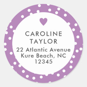 Sticker Rond Cœur de Lavande & Points Mignon Adresse Rose Viole