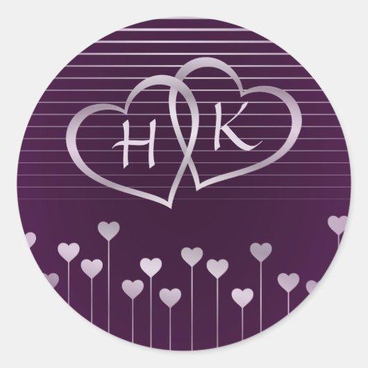 Sticker Rond Coeur de monogramme violet et argenté (Devant)