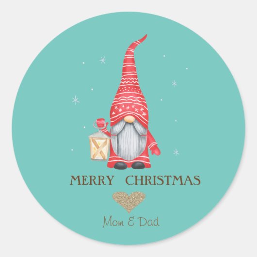 Sticker Rond Coeur de Parties scintillant d'or, Gnome Snowflake (Devant)