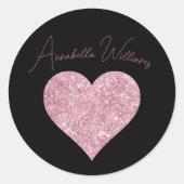 Sticker Rond Coeur de Parties scintillant rose sur noir (Devant)