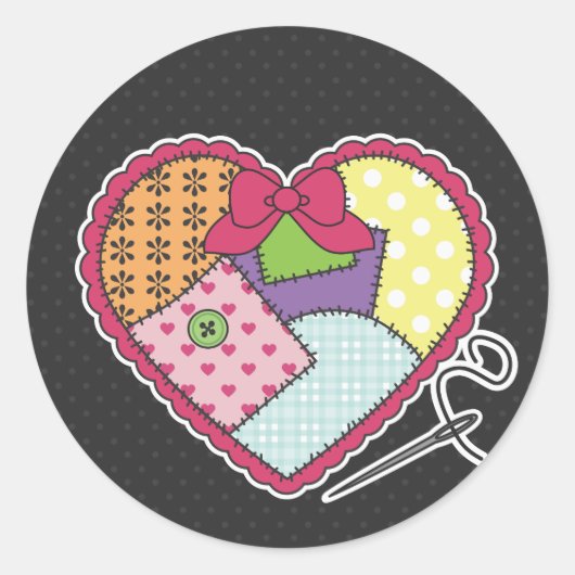 Sticker Rond Coeur de patchwork (Devant)