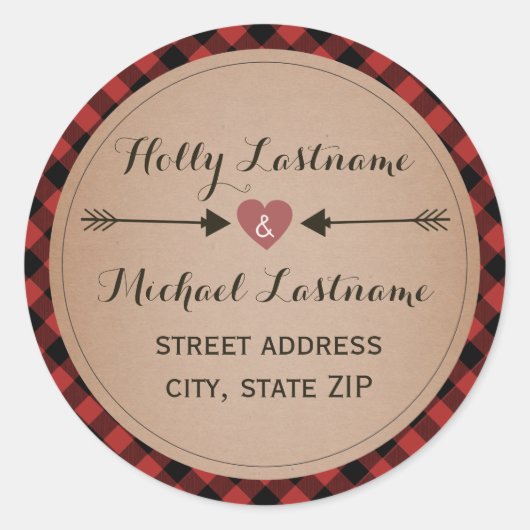 Sticker Rond Coeur de plaid avec l'adresse de flèches (Devant)