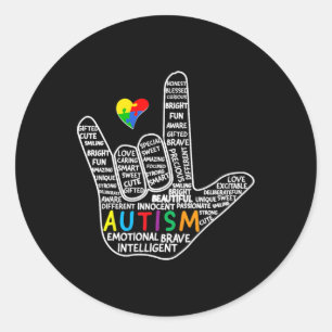 Sticker Rond Cœur de puzzle Asl Amour Langue des signes Main Au