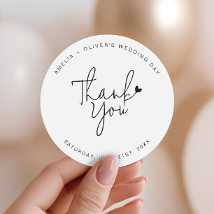 Sticker Rond Cœur de remerciement de mariage d'écriture tendanc