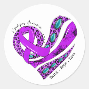 Sticker Rond Cœur de ruban violet pour la sensibilisation à l'é