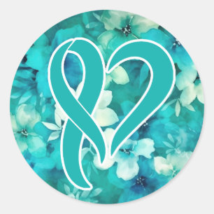 Sticker Rond Coeur de sensibilisation au cancer de l'ovaire en 