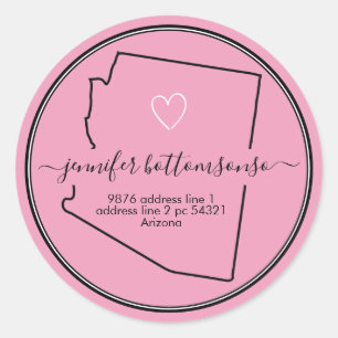 Sticker Rond Cœur de signature d'adresse de retour Arizona rose