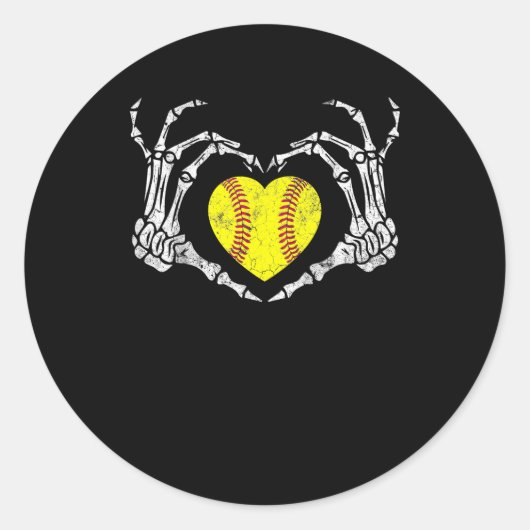 Sticker Rond Coeur de softball Skeleton main Halloween Costume  (Devant)