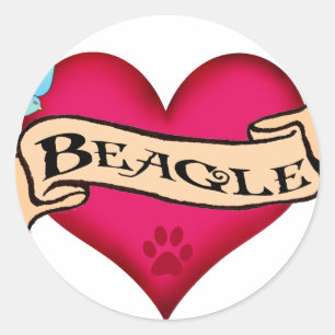 Sticker Rond Coeur de tatouage beagle