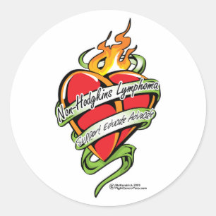 Sticker Rond Coeur de tatouage de lymphome de Non-Hodgkins