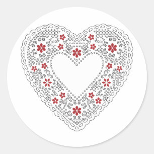 Sticker Rond Coeur dentelle rouge et blanc
