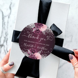 Sticker Rond Coeur des fleurs d'argent Bourgogne merci mariage
