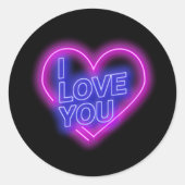 Sticker Rond Coeur des valentines bleu rose néon brillant (Devant)