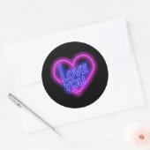 Sticker Rond Coeur des valentines bleu rose néon brillant (Enveloppe)