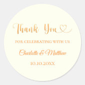 Sticker Rond Coeur d'or ivoire merci mariage (Devant)