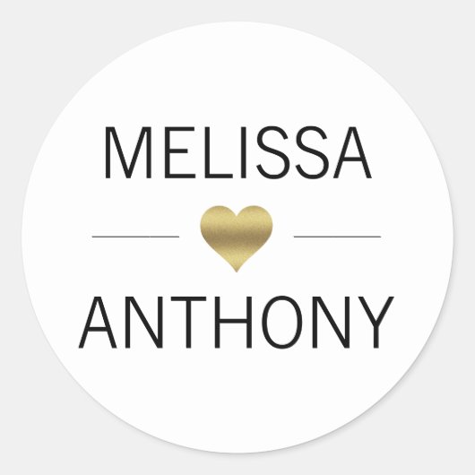 Sticker Rond Coeur d'or moderne Mariage blanc Phoques Monogramm (Devant)