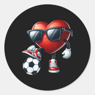 Sticker Rond Cœur drôle jouant au football à la Saint-Valentin