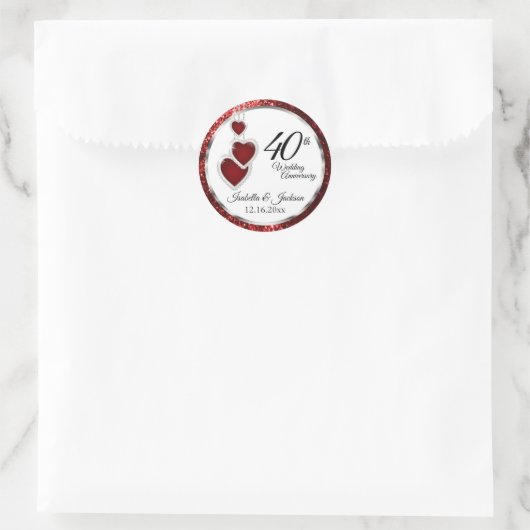 Sticker Rond Coeur du 40e anniversaire du Mariage (Sac)