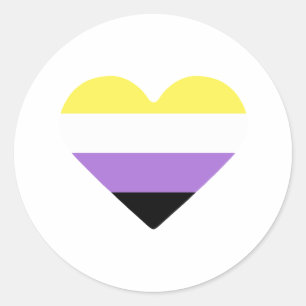 Sticker Rond Coeur du drapeau de la Fierté non binaire