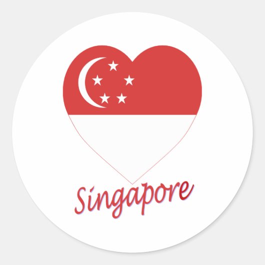 Sticker Rond Coeur du drapeau de Singapour (Devant)
