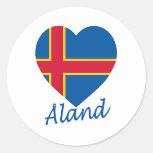 Sticker Rond Coeur du drapeau des îles Aland