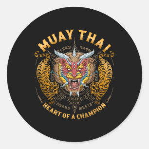 Sticker Rond Cœur d'un champion - Kickboxing et Muay Thai Lio