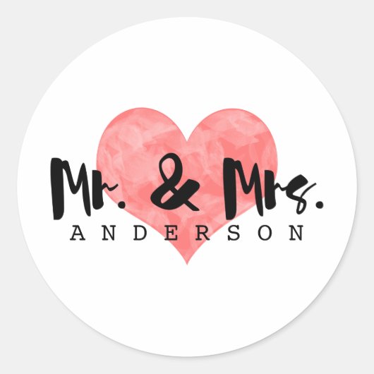 Sticker Rond Coeur empilé Rustique M & Mme Mariage (Devant)