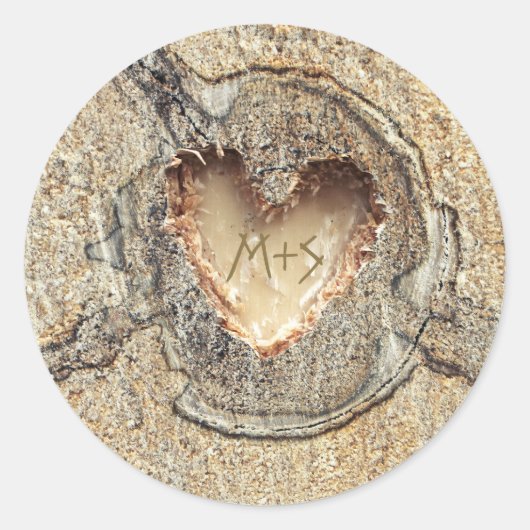 Sticker Rond Coeur en bois sculpté Mariage rustique (Devant)