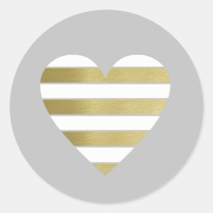 Sticker Rond coeur en faux or avec rayures blanches, moderne