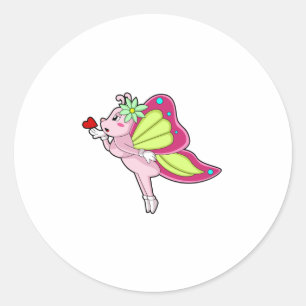 Sticker Rond Coeur en fleurs papillon