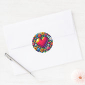 Sticker Rond Coeur en fleurs Pixel Art (Enveloppe)