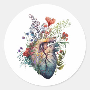 Sticker Rond Coeur envahi de fleurs (découpé) - anatomie