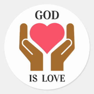Sticker Rond Cœur et mains chrétiens Dieu est amour